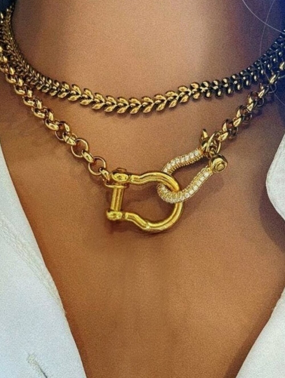 NEW Cheveron Wheat Grain Gold-Tone Stainless Steel Fine Layering Necklace